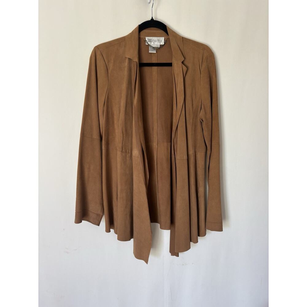 WORTH Jacket Blazer 8 Womens Leather Brown Open Front Western